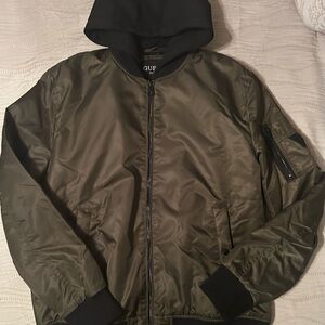 Guess Olive and Black Hooded Bomber Jacket